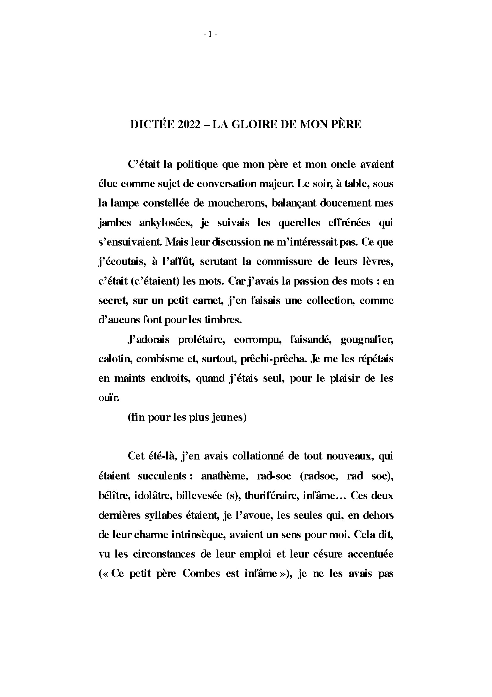 DICTÉE PAGNOL 2022 Page 1